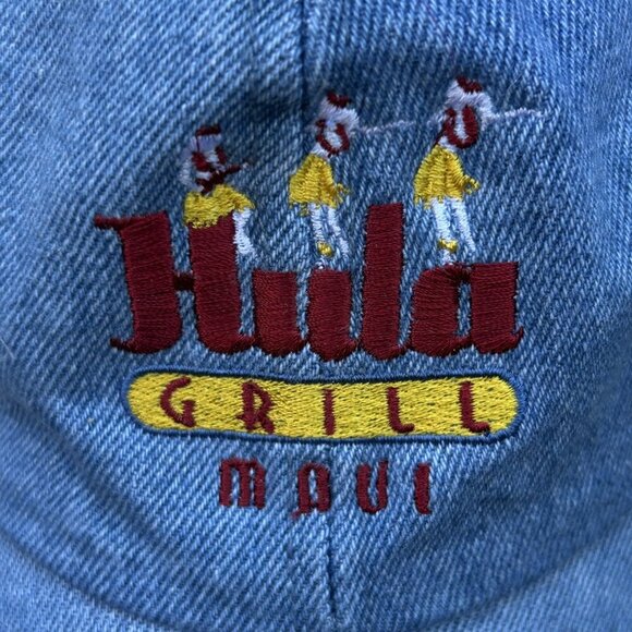 Hula Grill Maui Hawaii Denim Jean Strapback Baseball Cap Fahrenheit - Picture 4 of 5